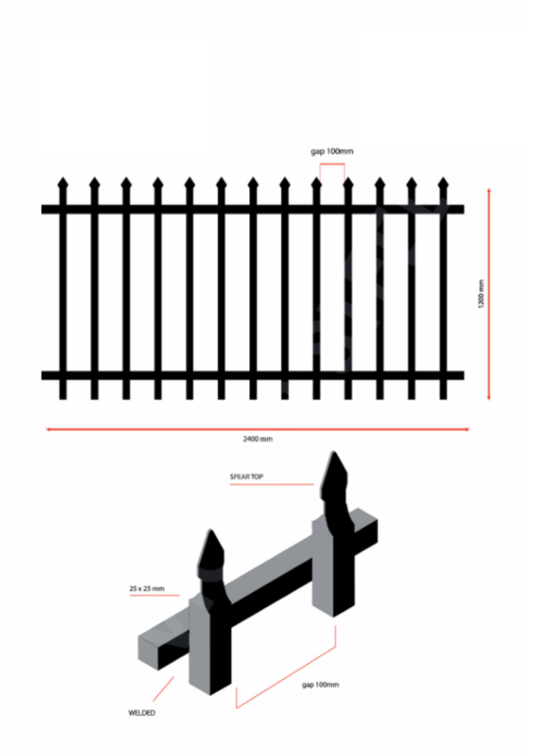 Steel Fencing Panel 25x25 Spear Top - Powdercoat in Colorbond® - Image 2